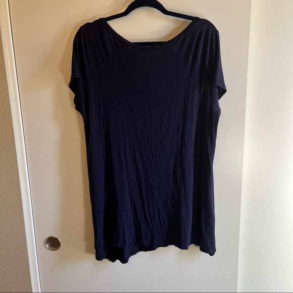 Blue Lightweight Tunic Short Sleeve Tee with Buttons Down Side, Soft Fabric - Picture 4 of 5